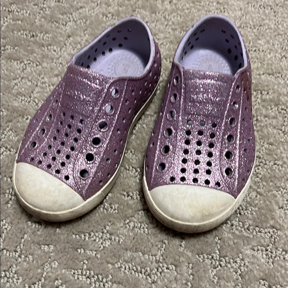 Sparkly Purple Native Kids Shoes T6